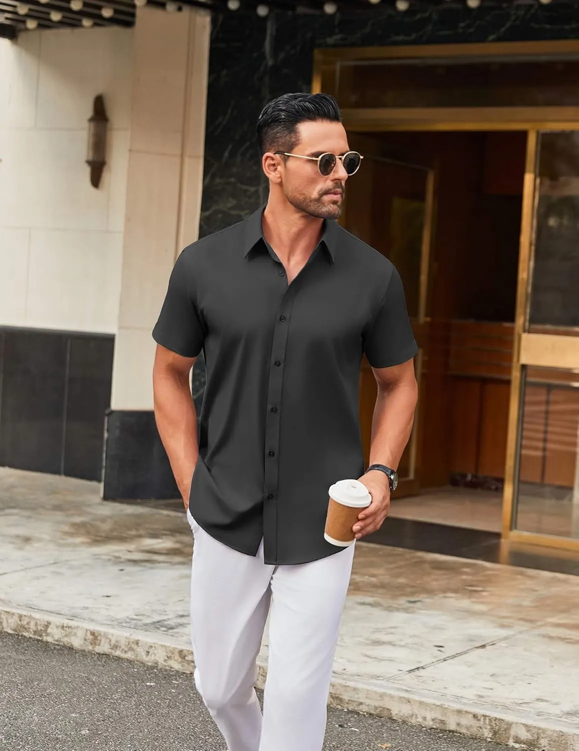 COOFANDY Men's Stretch Dress Shirts Short Sleeve Wrinkle Free Casual Button Down Shirts