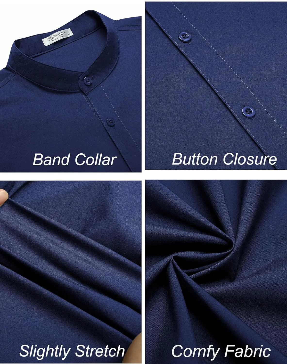 COOFANDY Muscle Fit Dress Shirts for Men Banded Collar Casual Button Down Shirts