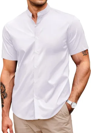 COOFANDY Muscle Fit Dress Shirts for Men Banded Collar Casual Button Down Shirts