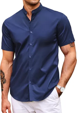 COOFANDY Muscle Fit Dress Shirts for Men Banded Collar Casual Button Down Shirts