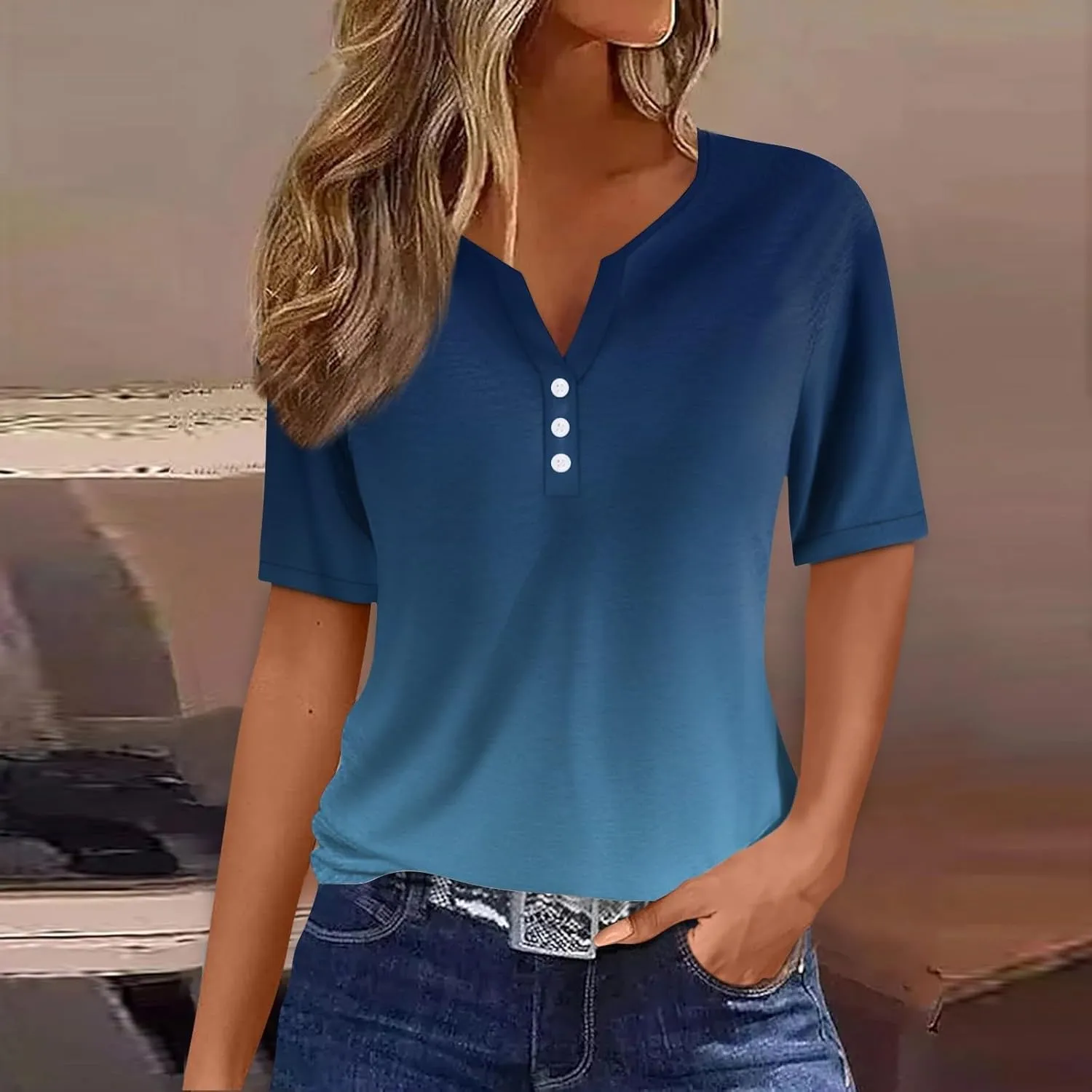 COTECRAM Summer Tops for Women 2025 Vacation Trendy V Neck Boho Short Sleeve Shirts Casual Loose Comfy Tunics