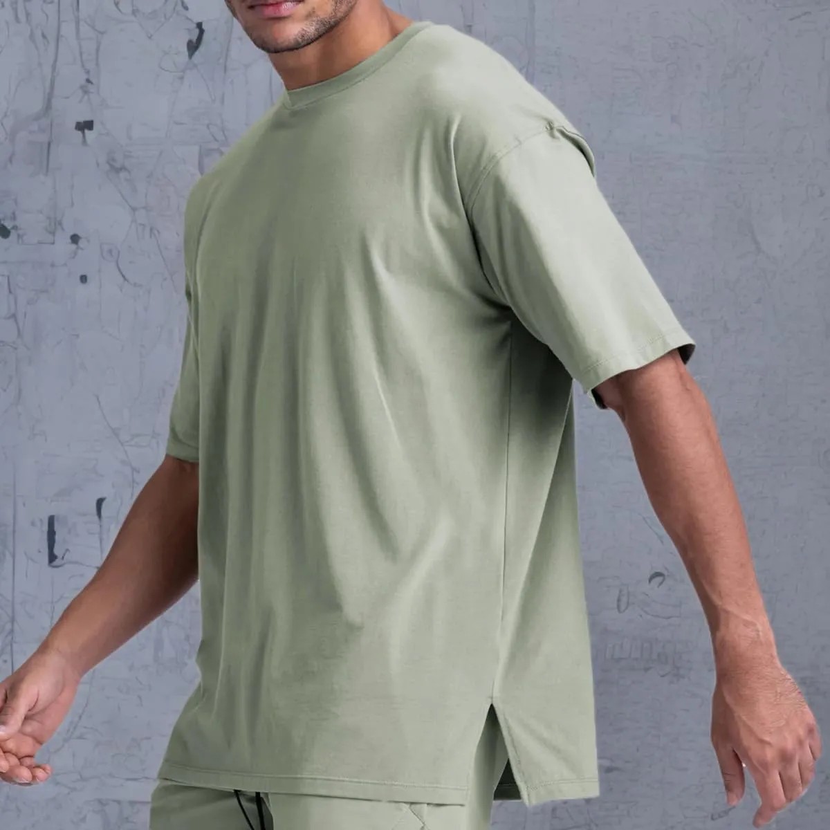 Cotton Gym Shirts Oversized Athletic Loose Workout t Shirts Short Sleeve for Men T68N