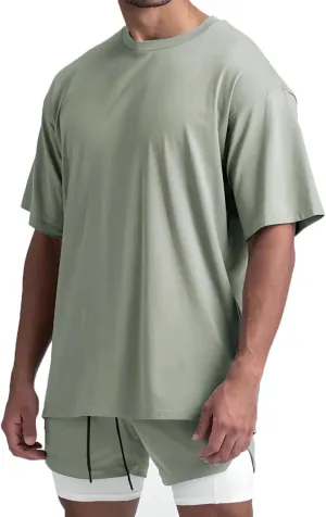 Cotton Gym Shirts Oversized Athletic Loose Workout t Shirts Short Sleeve for Men T68N
