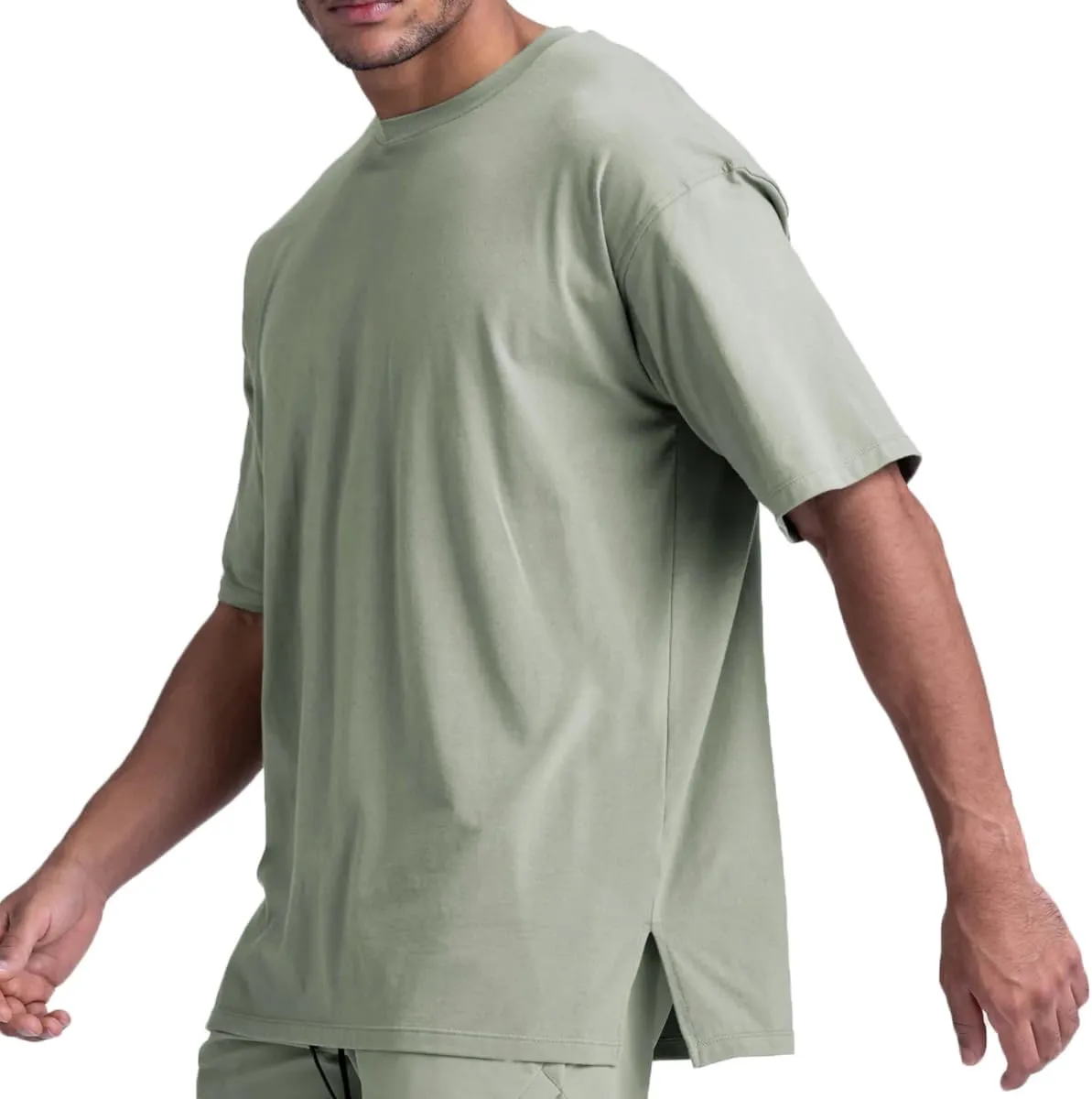 Cotton Gym Shirts Oversized Athletic Loose Workout t Shirts Short Sleeve for Men T68N