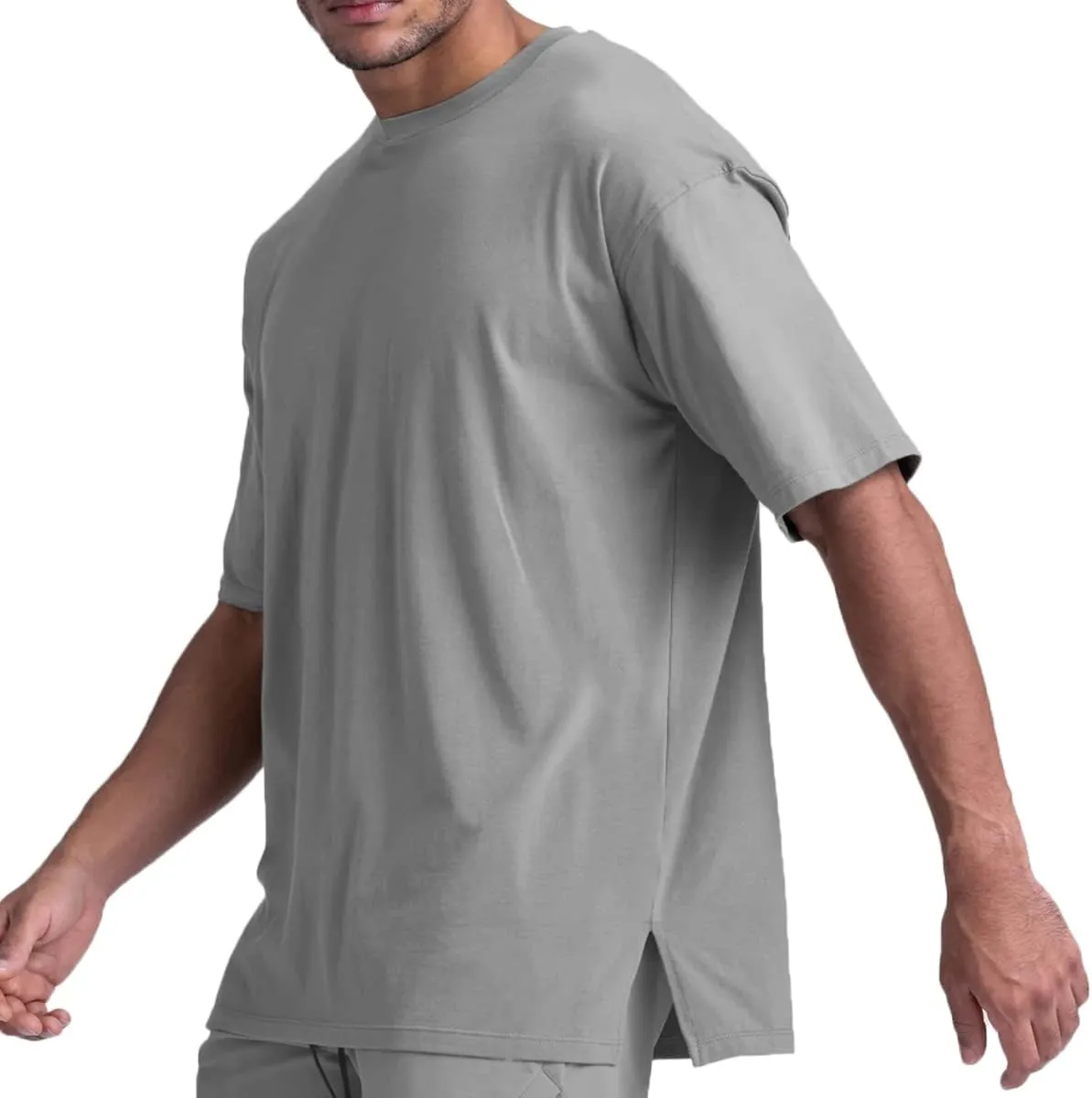 Cotton Gym Shirts Oversized Athletic Loose Workout t Shirts Short Sleeve for Men T68N