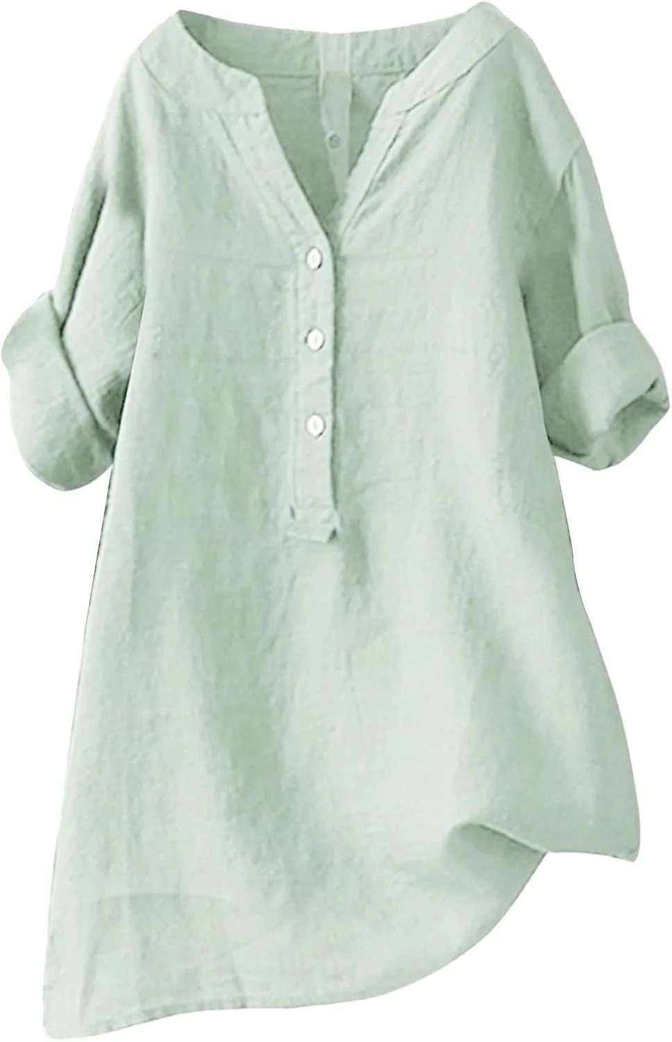 Cotton Linen Shirts for Women 2024 Buttons V Neck Long Sleeve Tops Summer Trendy Blouses Casual Loose Tunic Tops