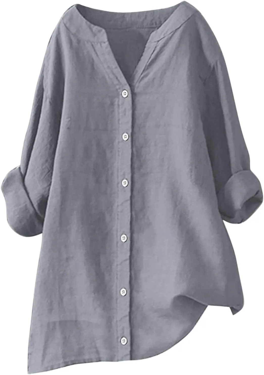 Cotton Linen Shirts for Women 2025 Buttons V Neck Long Sleeve Tshirt Plus Size Loose Blouses Dressy Casual Tunic Tops