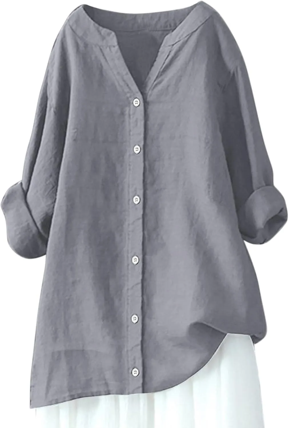 Cotton Linen Shirts for Women 2025 Buttons V Neck Long Sleeve Tshirt Plus Size Loose Blouses Dressy Casual Tunic Tops