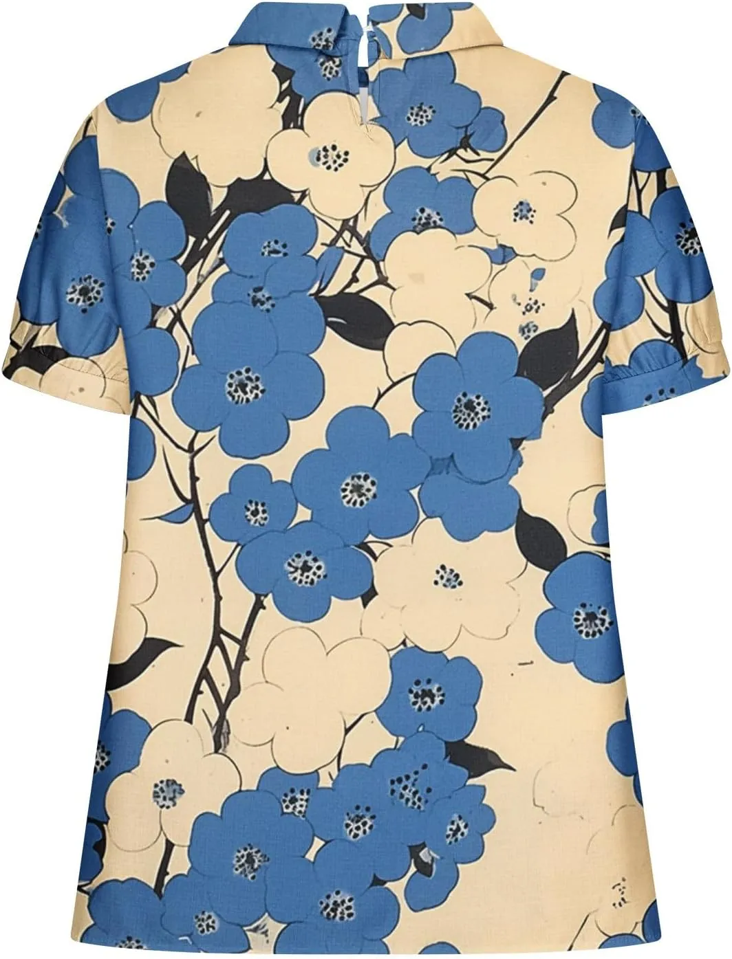 DASAYO Cute Tops for Women Peter Pan Collar Short Sleeve Linen Shirts Plus Size Floral Blouses Dressy Casual Summer Clothes