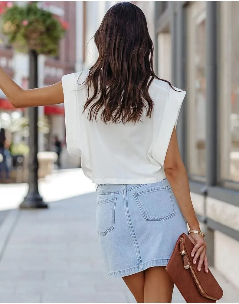 Daysskk Jean Skirt for Women Casual Denim Mini Skirt Summer A-Line