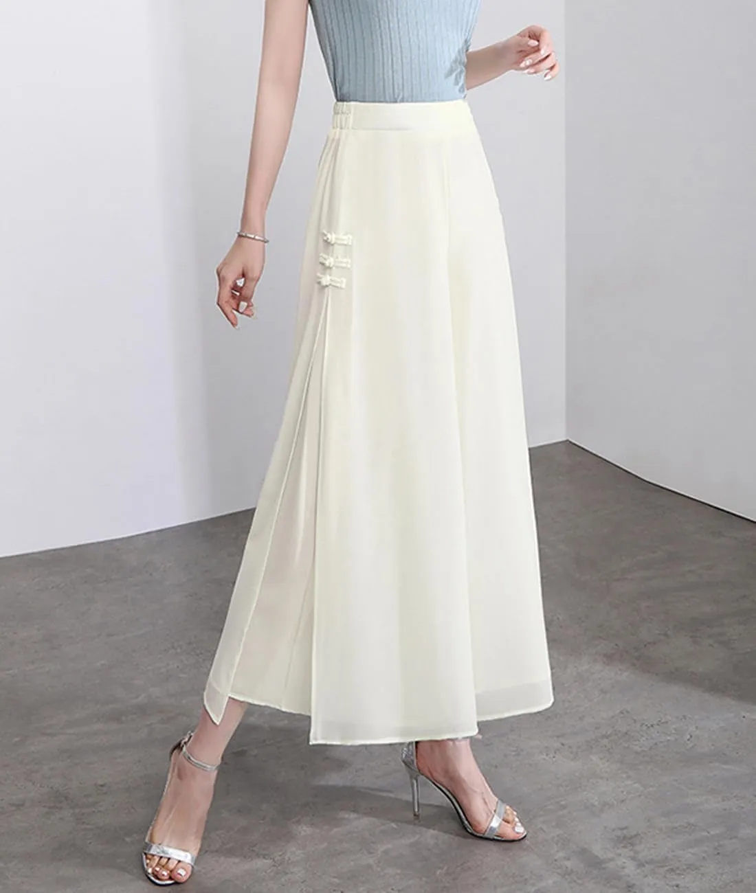 Femiserah Women's High Waist Chiffon Wide Leg Long Palazzo Pants Casual Flowy Business Trousers