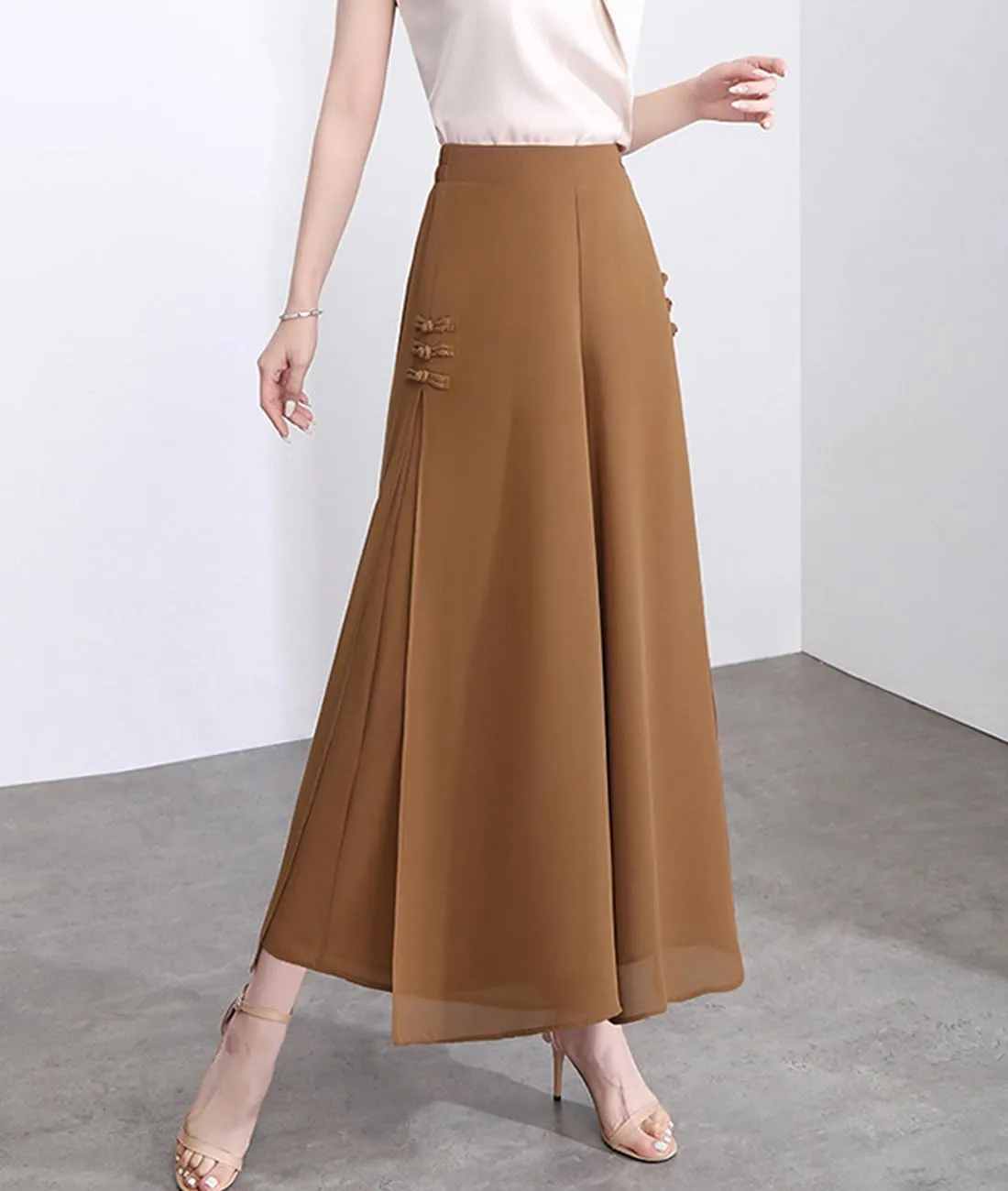 Femiserah Women's High Waist Chiffon Wide Leg Long Palazzo Pants Casual Flowy Business Trousers