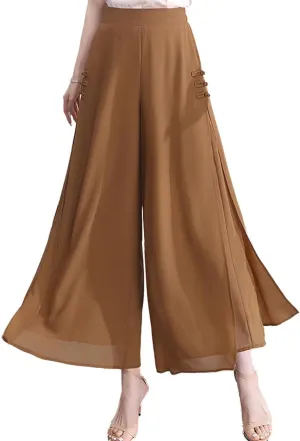 Femiserah Women's High Waist Chiffon Wide Leg Long Palazzo Pants Casual Flowy Business Trousers