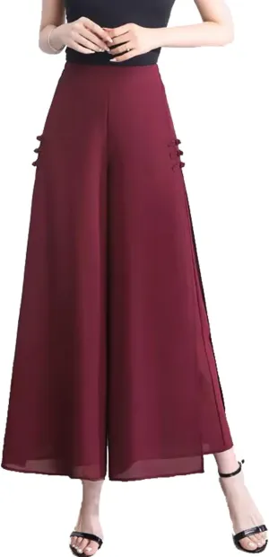 Femiserah Women's High Waist Chiffon Wide Leg Long Palazzo Pants Casual Flowy Business Trousers
