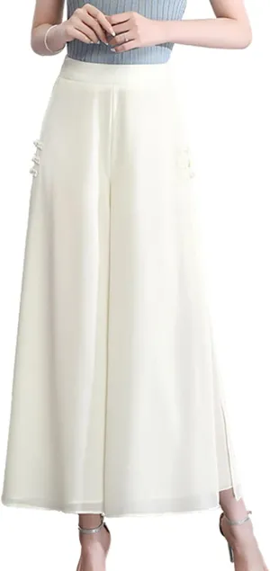 Femiserah Women's High Waist Chiffon Wide Leg Long Palazzo Pants Casual Flowy Business Trousers