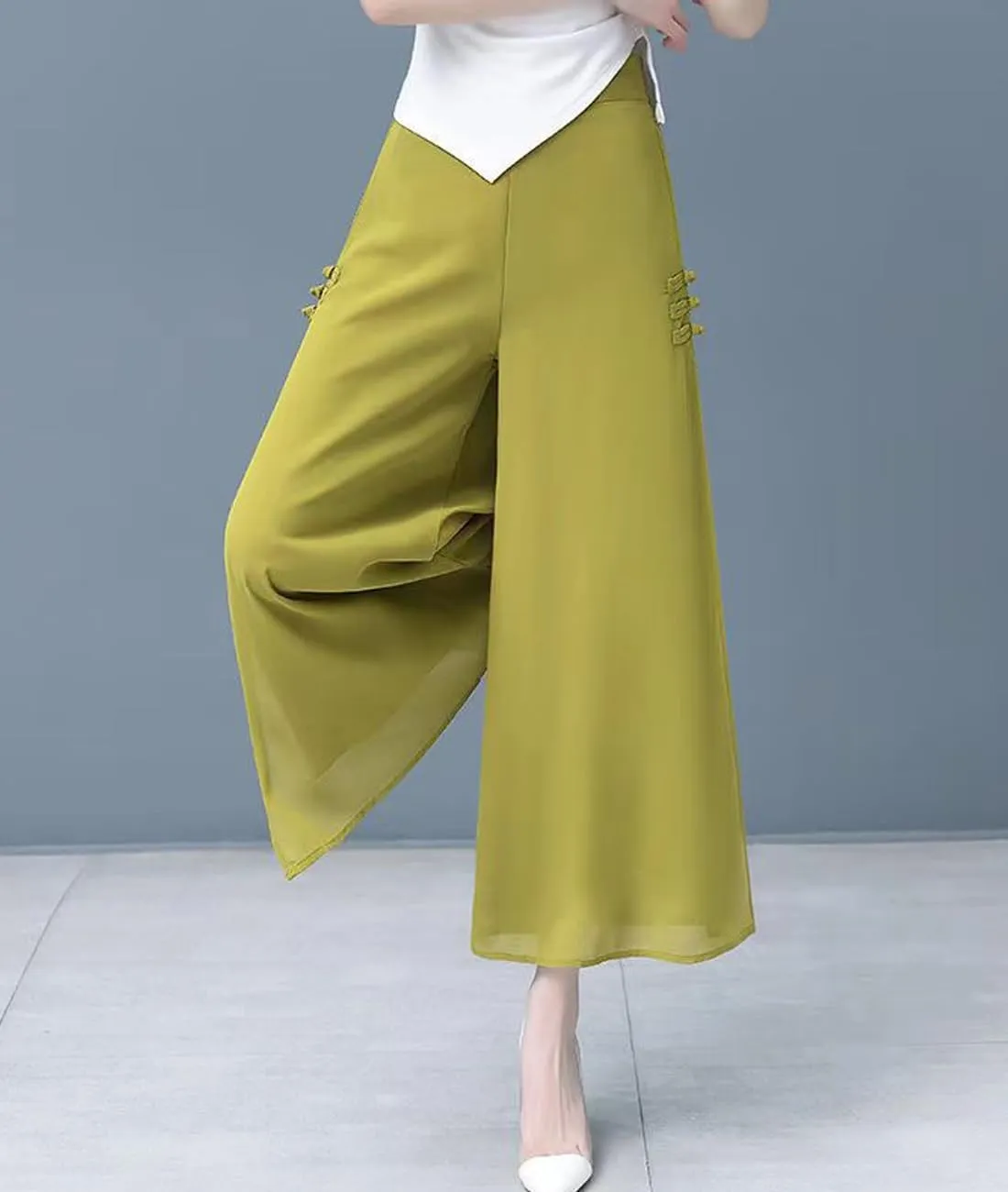 Femiserah Women's High Waist Chiffon Wide Leg Long Palazzo Pants Casual Flowy Business Trousers