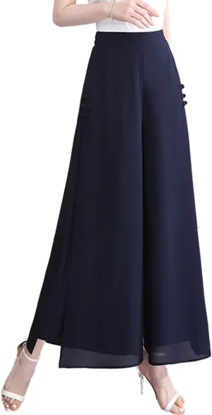 Femiserah Women's High Waist Chiffon Wide Leg Long Palazzo Pants Casual Flowy Business Trousers