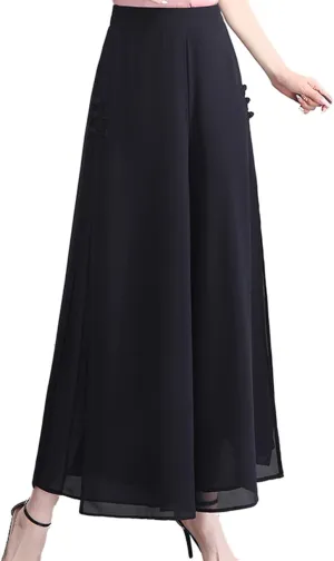 Femiserah Women's High Waist Chiffon Wide Leg Long Palazzo Pants Casual Flowy Business Trousers