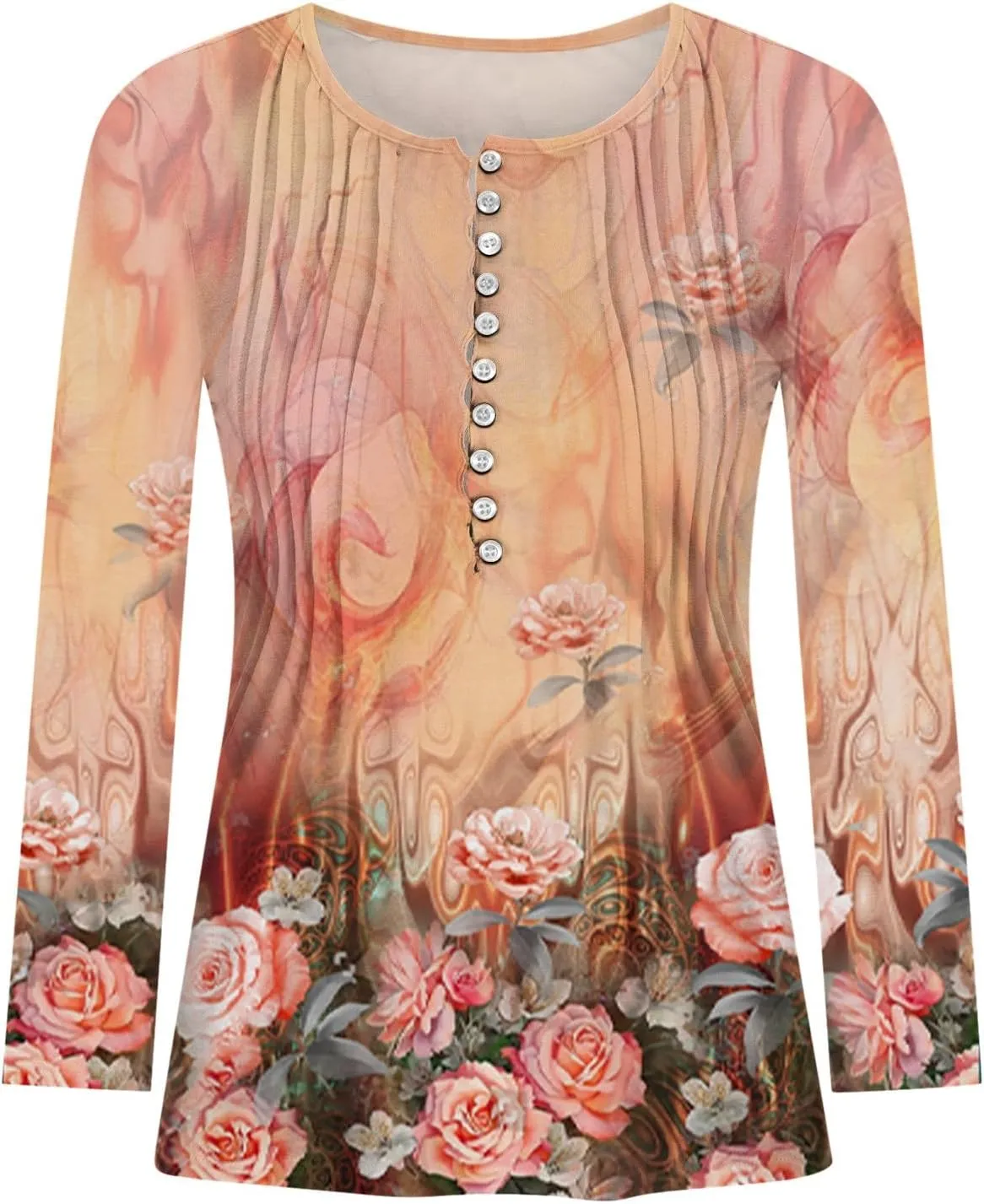 Flowy Tops for Women Empire Waist Vintage Floral Print Boho Tunic Tops Causal Long Sleeve Button Down Bohemian Shirts
