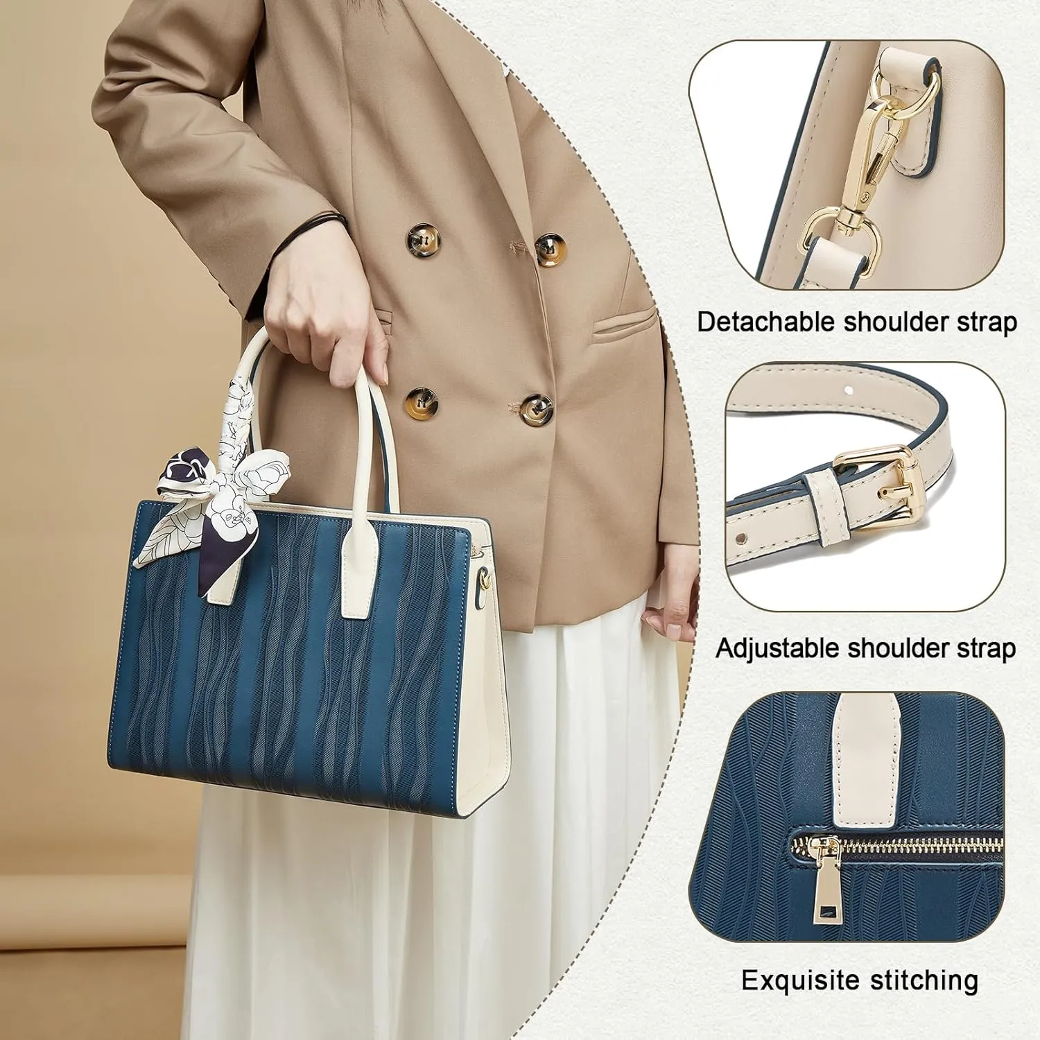 FOXLOVER Leather Satchel Handbags for Women Tote Shoulder Bag vintage Crossbody Bag Purse Top Handle bag with Embroidery