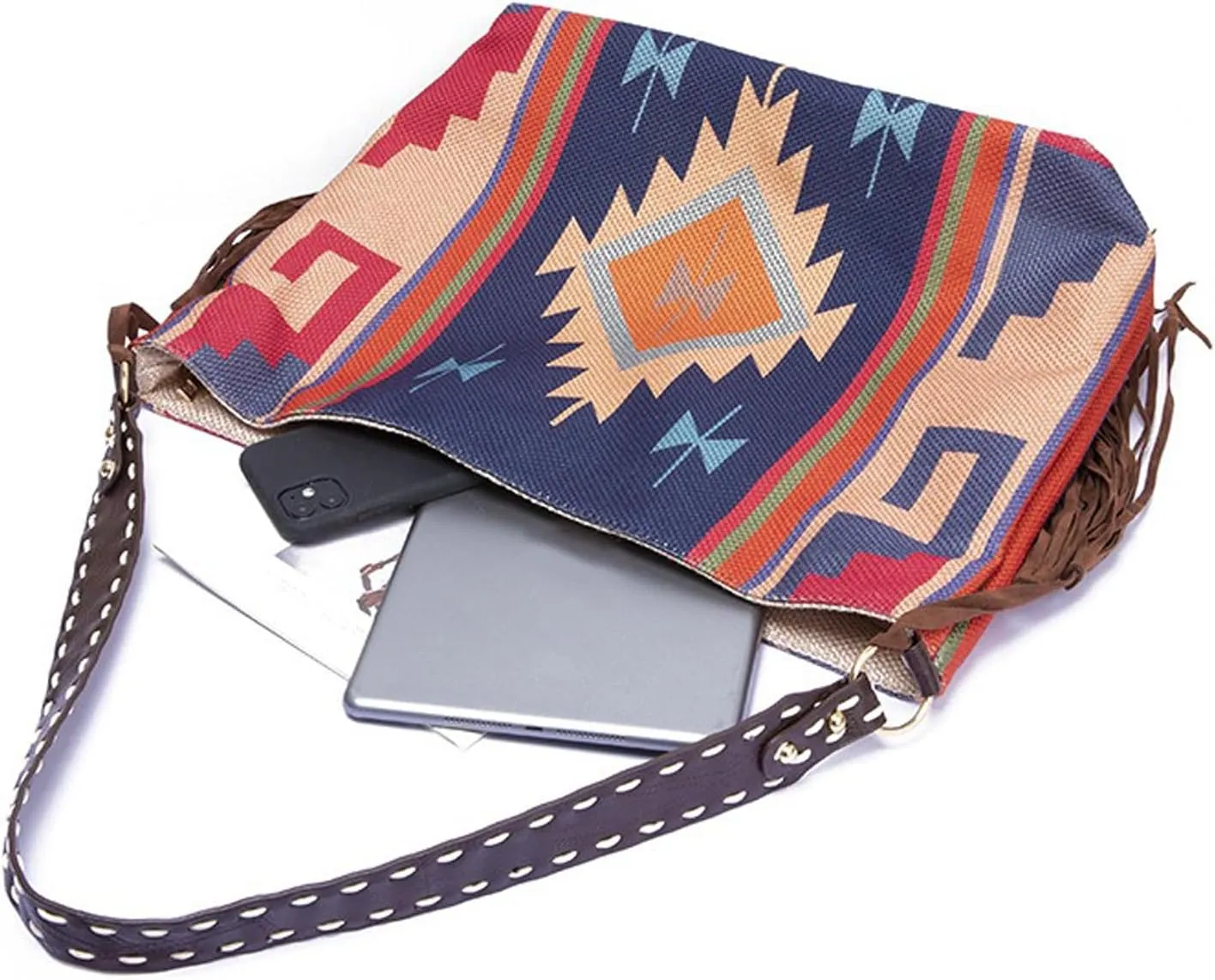 Fringe Crossbody Bag for Women Handbag Tote Purse with Canvas Tote Bags Shoulder