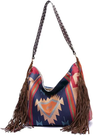 Fringe Crossbody Bag for Women Handbag Tote Purse with Canvas Tote Bags Shoulder