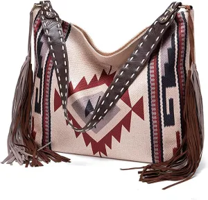 Fringe Crossbody Bag for Women Handbag Tote Purse with Canvas Tote Bags Shoulder