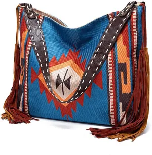Fringe Crossbody Bag for Women Handbag Tote Purse with Canvas Tote Bags Shoulder