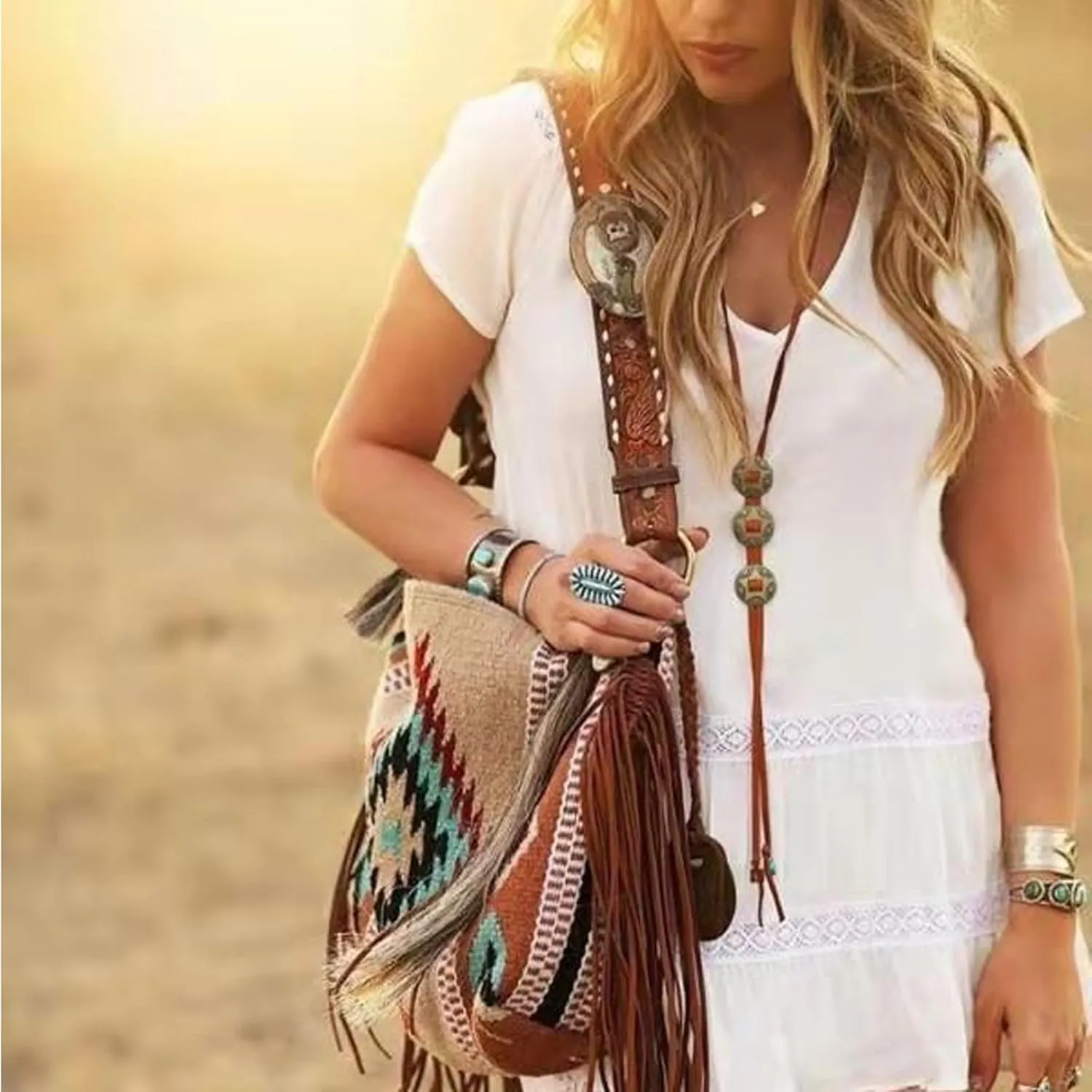 Fringe Crossbody Bag for Women Handbag Tote Purse with Canvas Tote Bags Shoulder