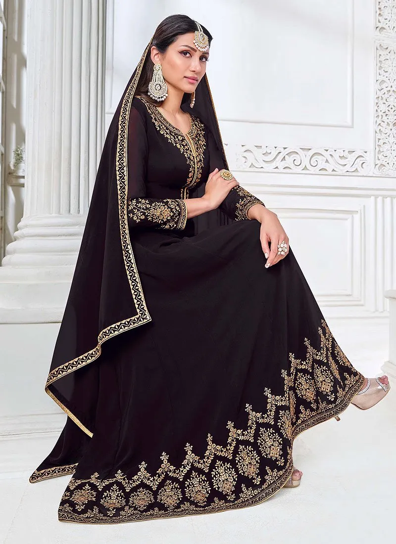 Front Slit Plum Purple Zari Embroidered Anarkali Suit