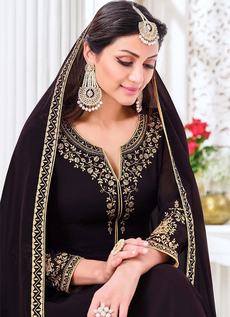 Front Slit Plum Purple Zari Embroidered Anarkali Suit