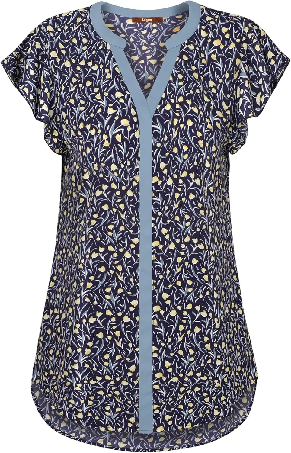 Gaharu Women's Notch V Neck Short Sleeve Chiffon Shirts Casual Lace Blouse Top