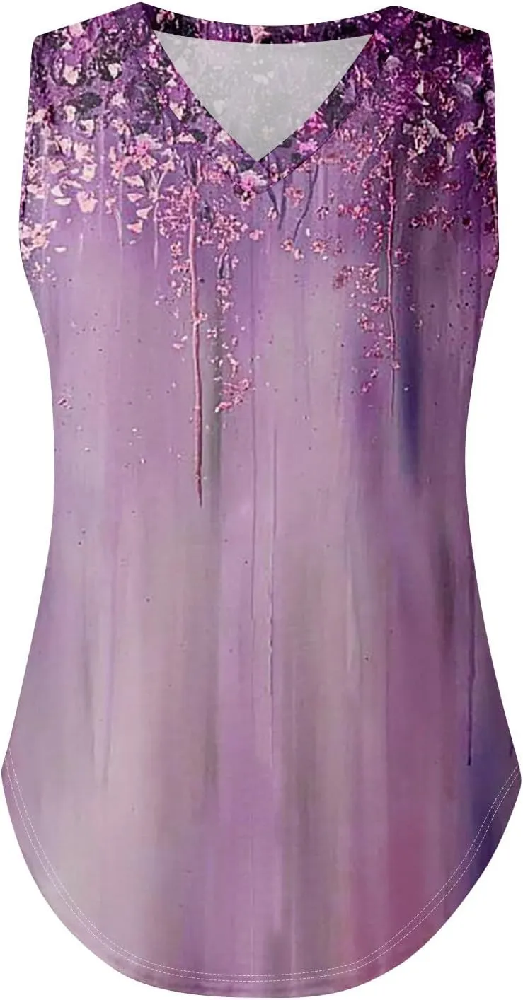 GOFULY Tank Top for Women Dressy V Neck Tops Loose Fit Sleeveless Floral Print Shirts Dressy Casual Summer 2025 Blouses