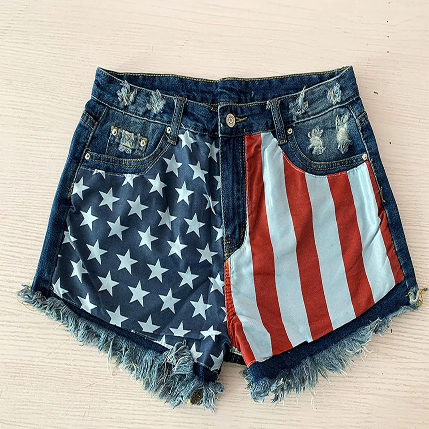 GOKKILRW Womens High Waisted Denim Shorts Casual Ripped Mid Rise Summer Hot Short Jeans Fray Distressed Stretchy Jean Shorts