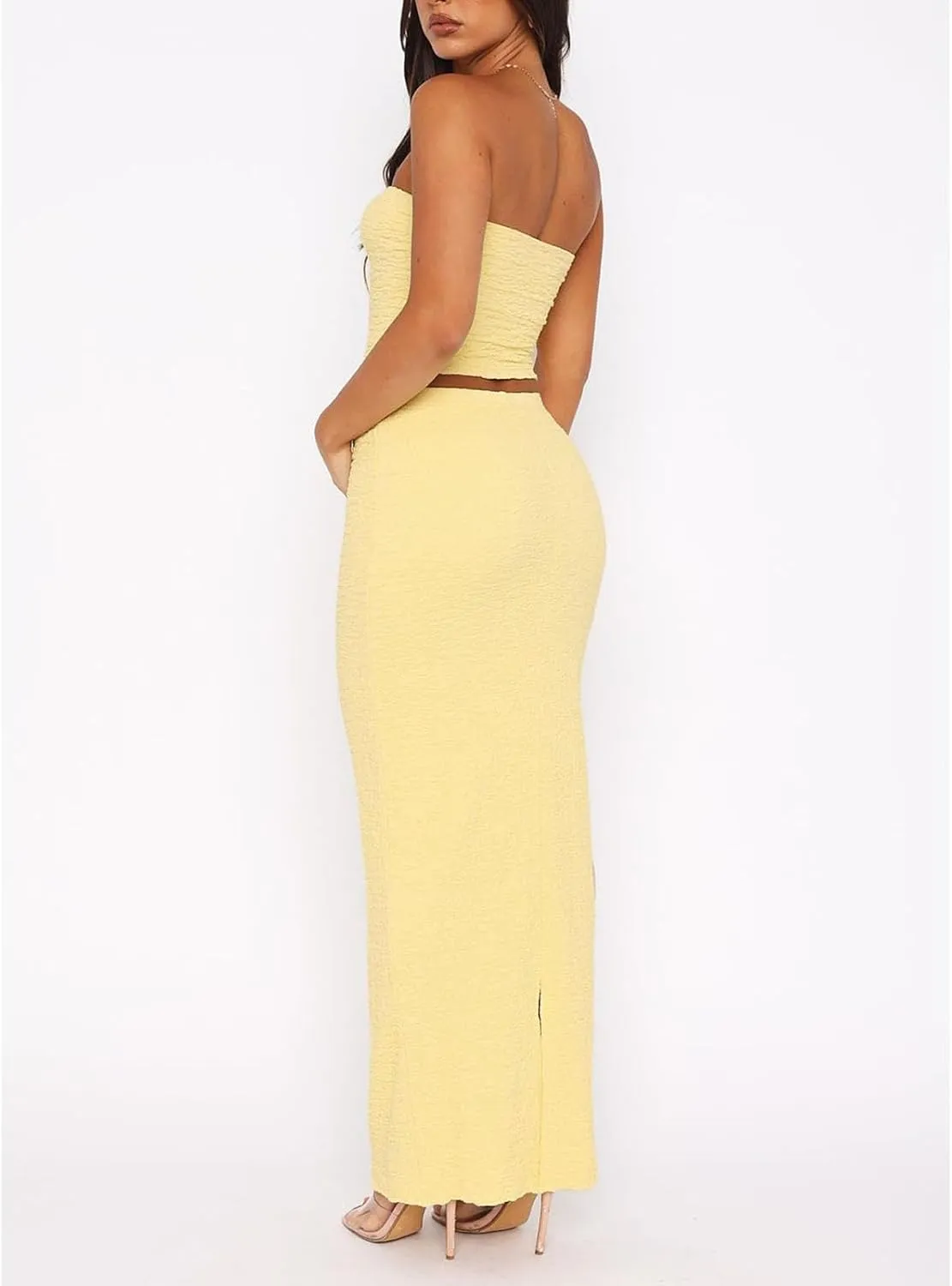 Halfword Women Sexy 2 Piece Outfits Strapless Tube Tops Maxi Skirt Set Y2K Crop top Summer Bodycon Vacation Going Out