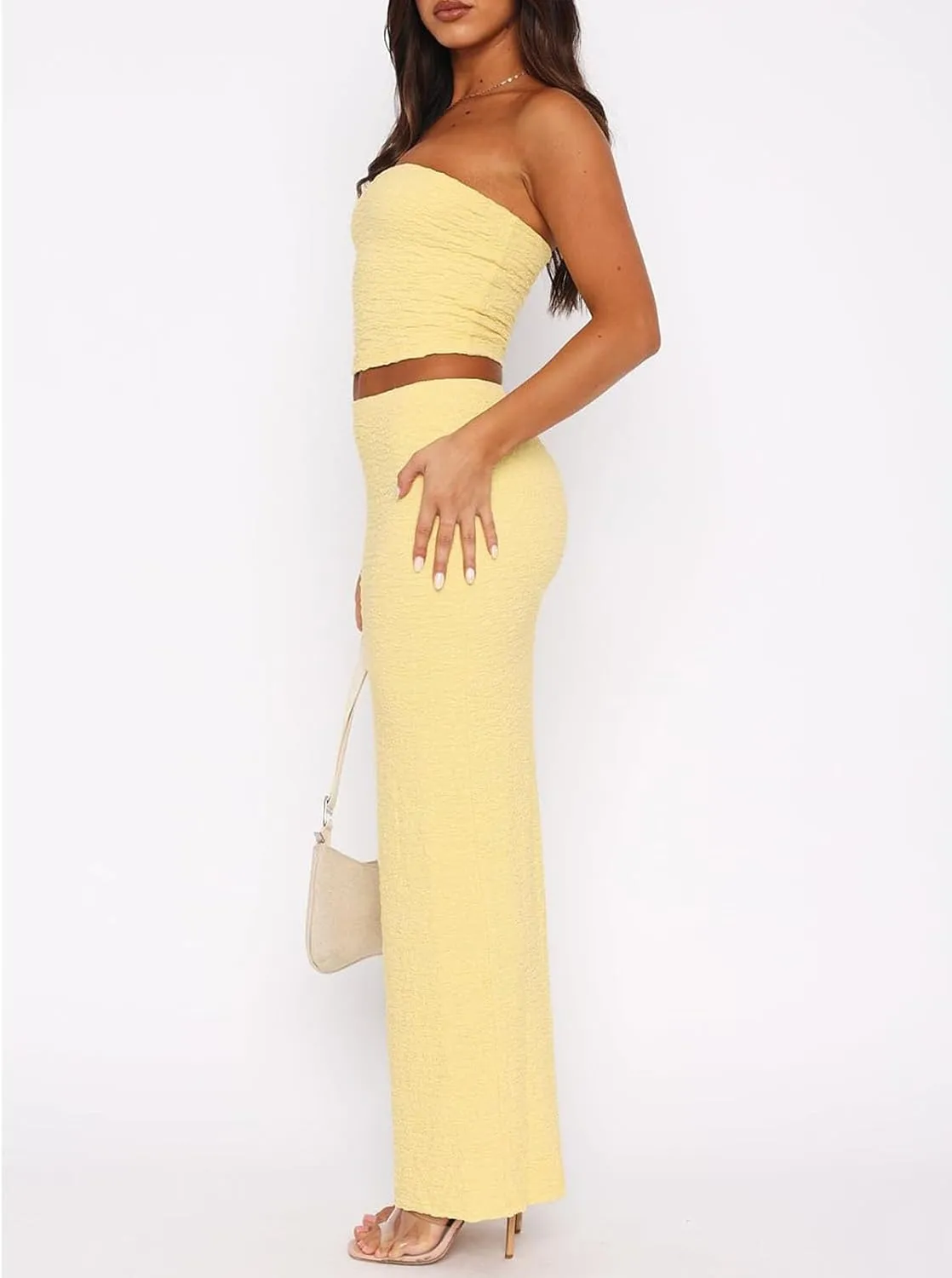 Halfword Women Sexy 2 Piece Outfits Strapless Tube Tops Maxi Skirt Set Y2K Crop top Summer Bodycon Vacation Going Out