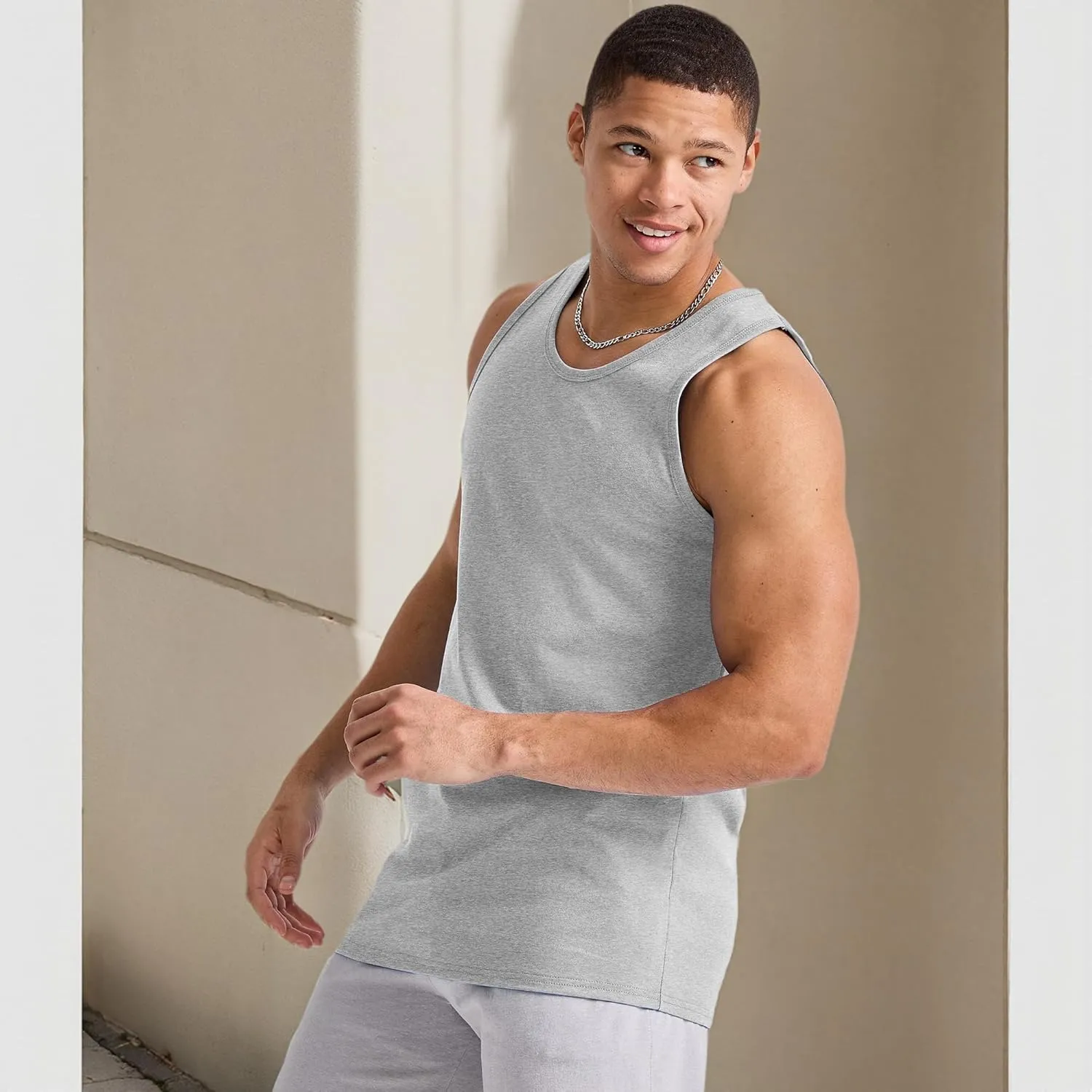 Hanes Men's Essentials Top Pack, Midweight Cotton Tanks, Sleeveless Shirts, 3-Pack