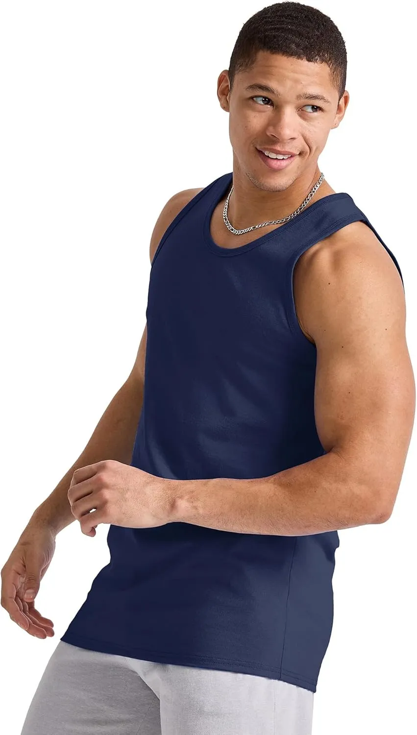 Hanes Men's Essentials Top Pack, Midweight Cotton Tanks, Sleeveless Shirts, 3-Pack