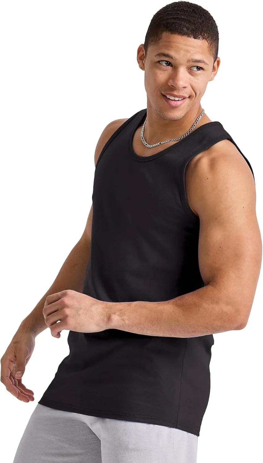 Hanes Men's Essentials Top Pack, Midweight Cotton Tanks, Sleeveless Shirts, 3-Pack
