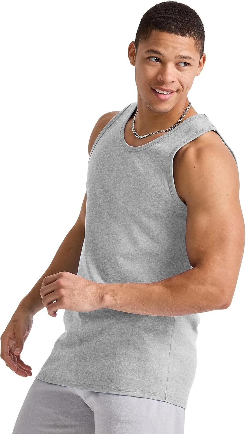 Hanes Men's Essentials Top Pack, Midweight Cotton Tanks, Sleeveless Shirts, 3-Pack