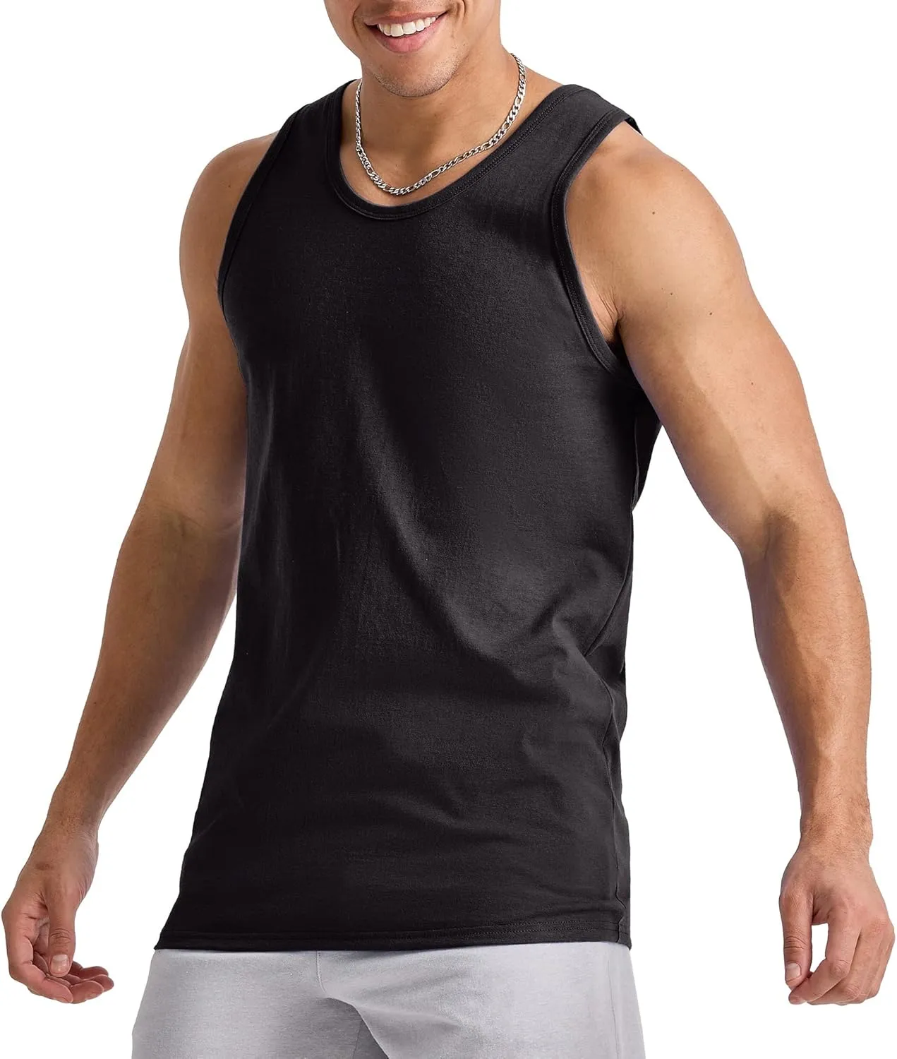 Hanes Men's Essentials Top Pack, Midweight Cotton Tanks, Sleeveless Shirts, 3-Pack