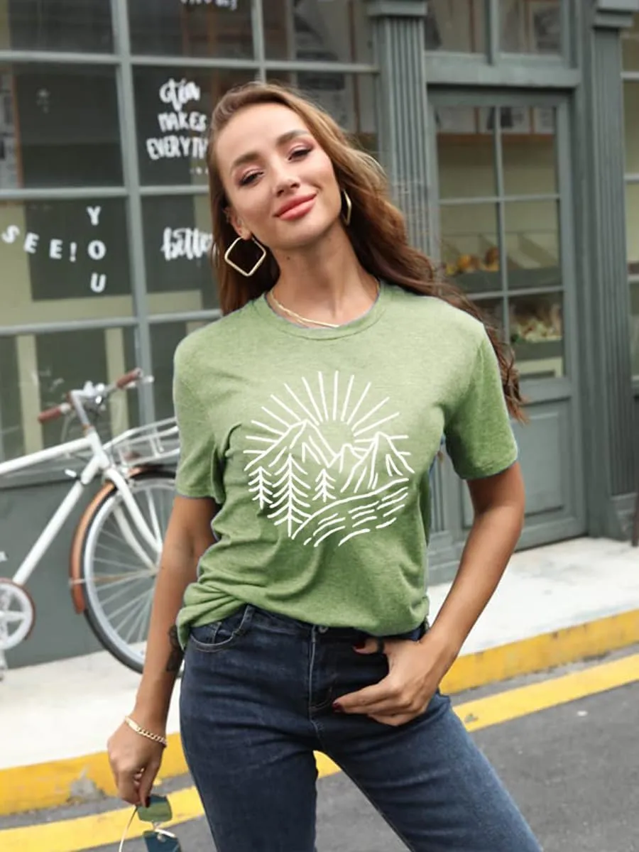 Hiking Mountain Tank Tops for Women Funny Pine Tree Sunrise Graphic Workout Tanks Summer Sleeveless Loose Fit Shirts Tops