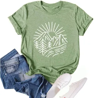 Hiking Mountain Tank Tops for Women Funny Pine Tree Sunrise Graphic Workout Tanks Summer Sleeveless Loose Fit Shirts Tops