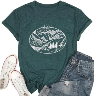 Hiking Mountain Tank Tops for Women Funny Pine Tree Sunrise Graphic Workout Tanks Summer Sleeveless Loose Fit Shirts Tops