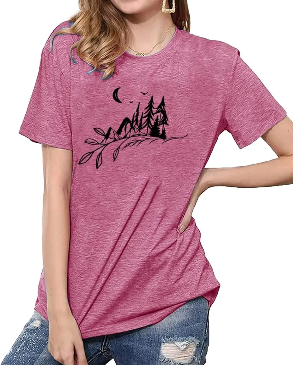 Hiking Mountain Tank Tops for Women Funny Pine Tree Sunrise Graphic Workout Tanks Summer Sleeveless Loose Fit Shirts Tops