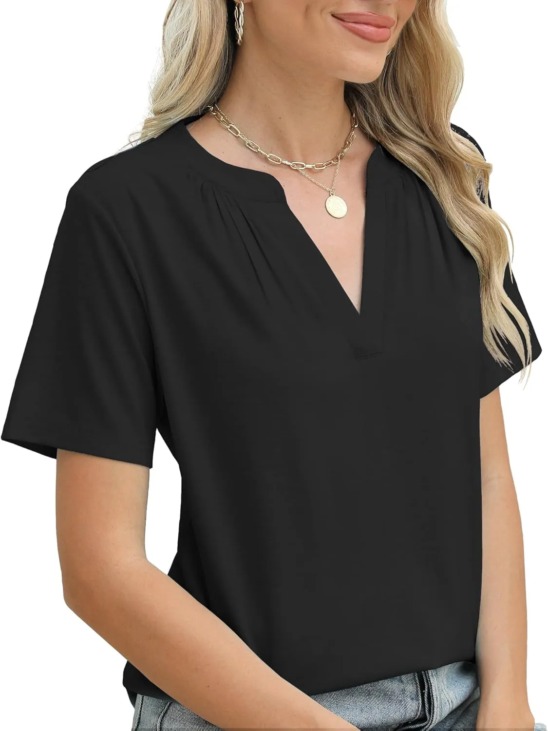 JomeDesign Womens Summer Tops Short Sleeve V Neck Shirts Loose Casual T-Shirts
