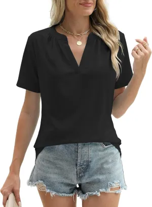 JomeDesign Womens Summer Tops Short Sleeve V Neck Shirts Loose Casual T-Shirts