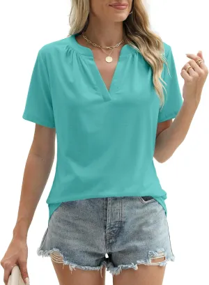 JomeDesign Womens Summer Tops Short Sleeve V Neck Shirts Loose Casual T-Shirts