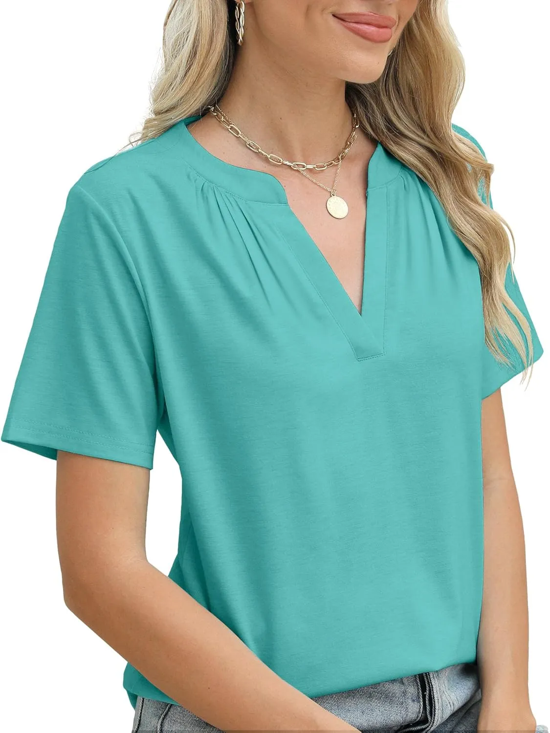 JomeDesign Womens Summer Tops Short Sleeve V Neck Shirts Loose Casual T-Shirts