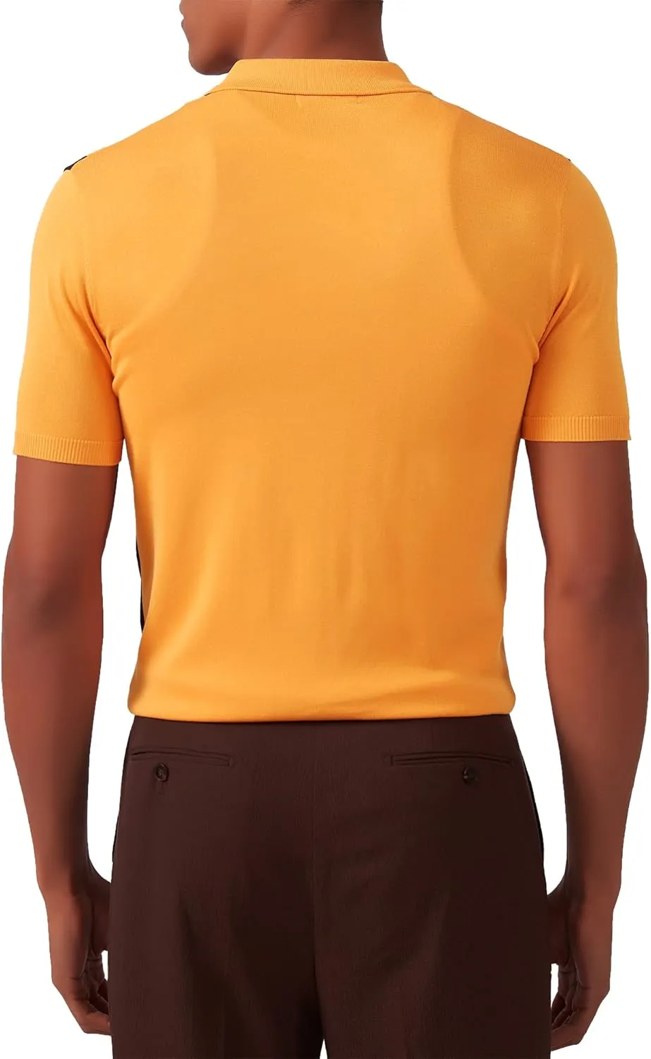 Kallspin Men's Vintage Knit Polo Shirt Short Sleeve Striped Button Down Knitting Golf Shirts